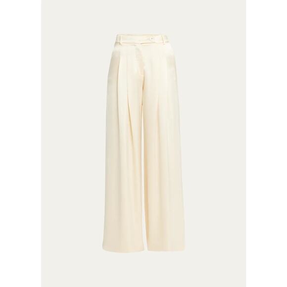 Anna Quan NWT Ivory Satin Mateo Wide Leg Pleated Pants Size 10 AU 6 US - Picture 2 of 6